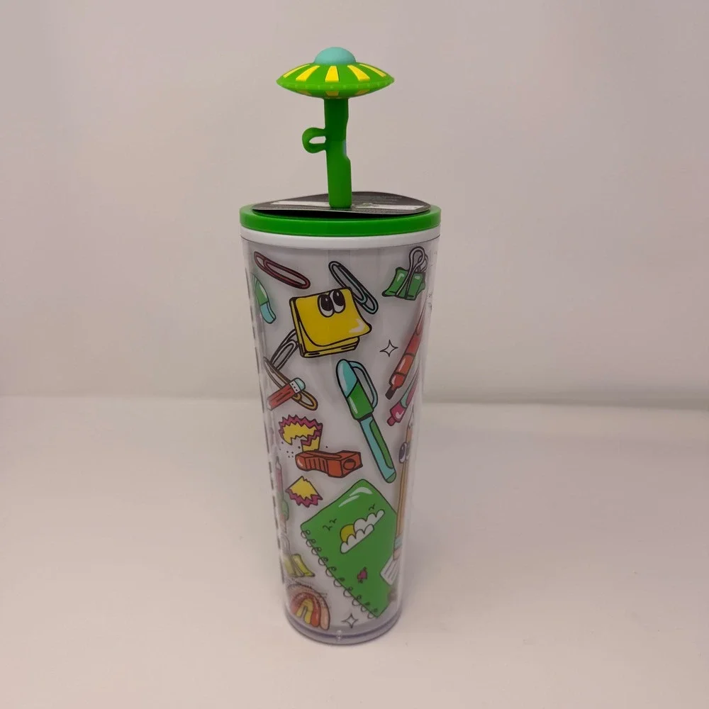 Starbucks Mexico 2024 Doodle Vibe Robot‎ Tumbler 24oz Venti UFO Straw Topper NWT